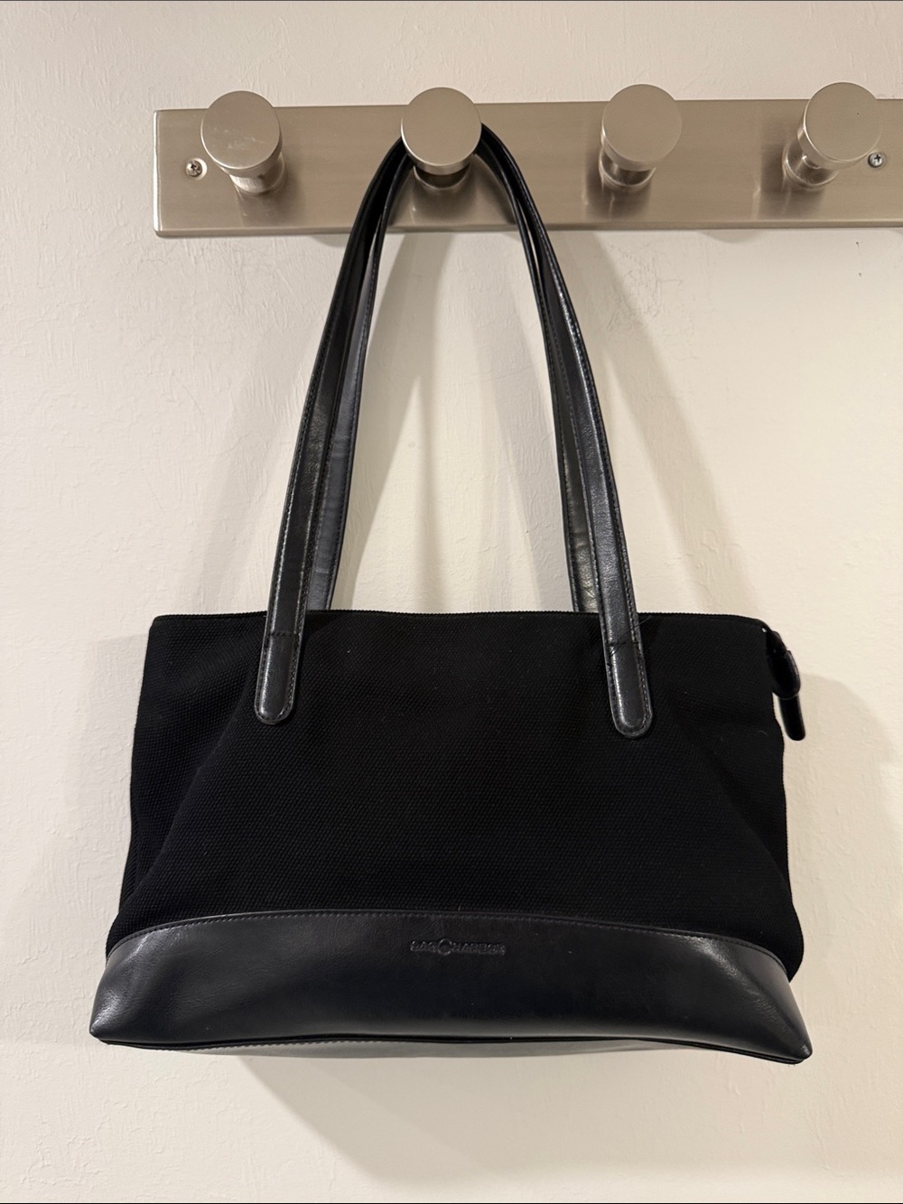 Sag Harbor Black Canvas and Leather Tote